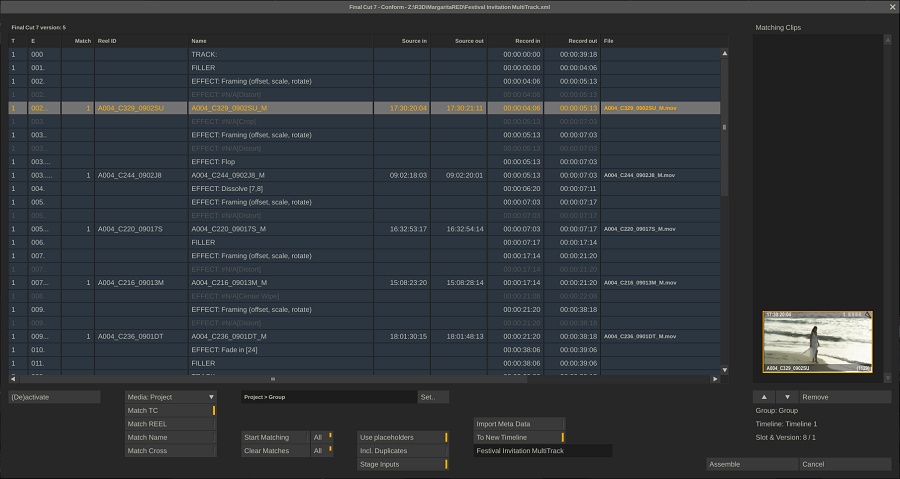 Conform AAF or XML Dialog