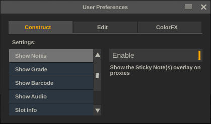 Construct shot tool menu